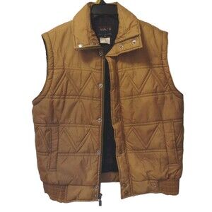 Vintage 70s Sigallo Padded Nylon Puffer Vest Rare Zigzag Stitch Gold Tan Sz M